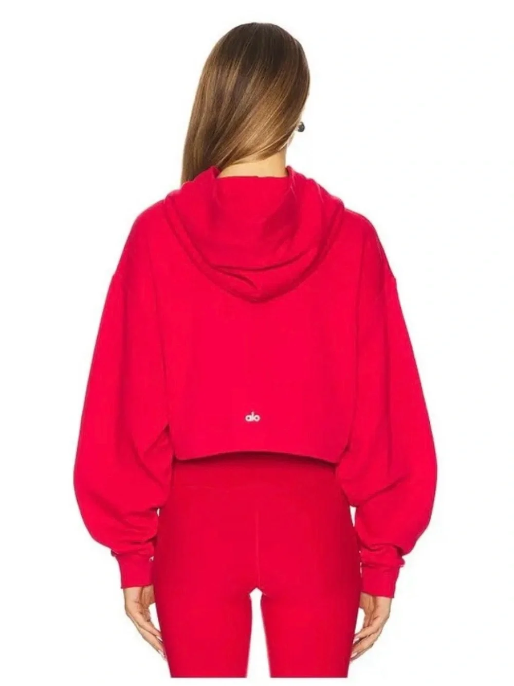ALO Yoga Bright Red Cropped Hoodie with Hood